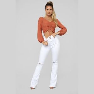 High Rise Distressed Knee Flare Jeans